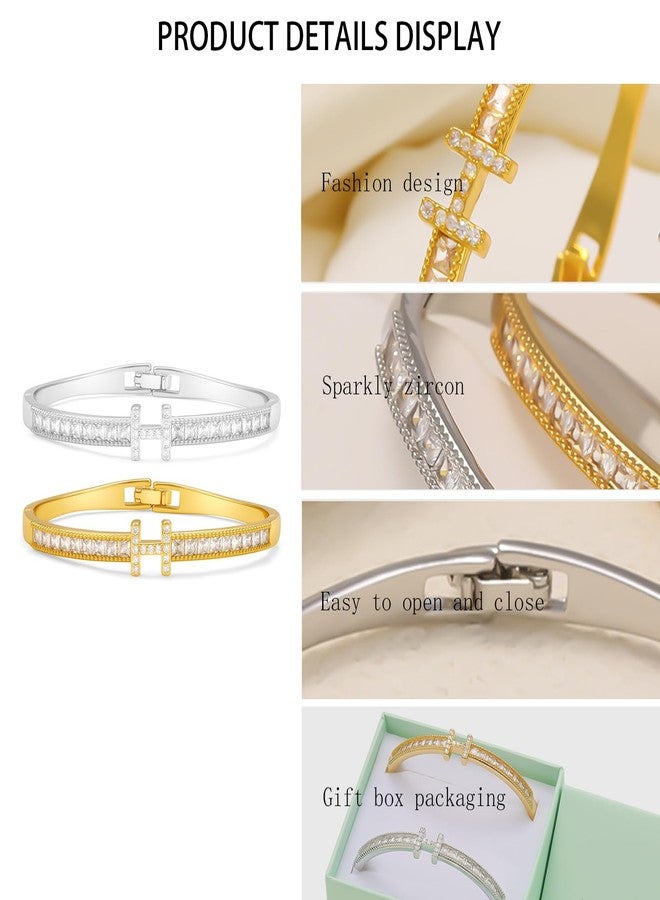 FAFUGA 18 K Gold Plated Zircon Bangle Bracelet Stack Love Jewelry Set for Women Gift with Box (style1) - Image 5